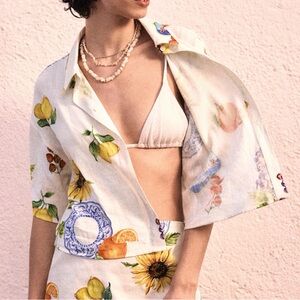 H&M printed linen blend shirt